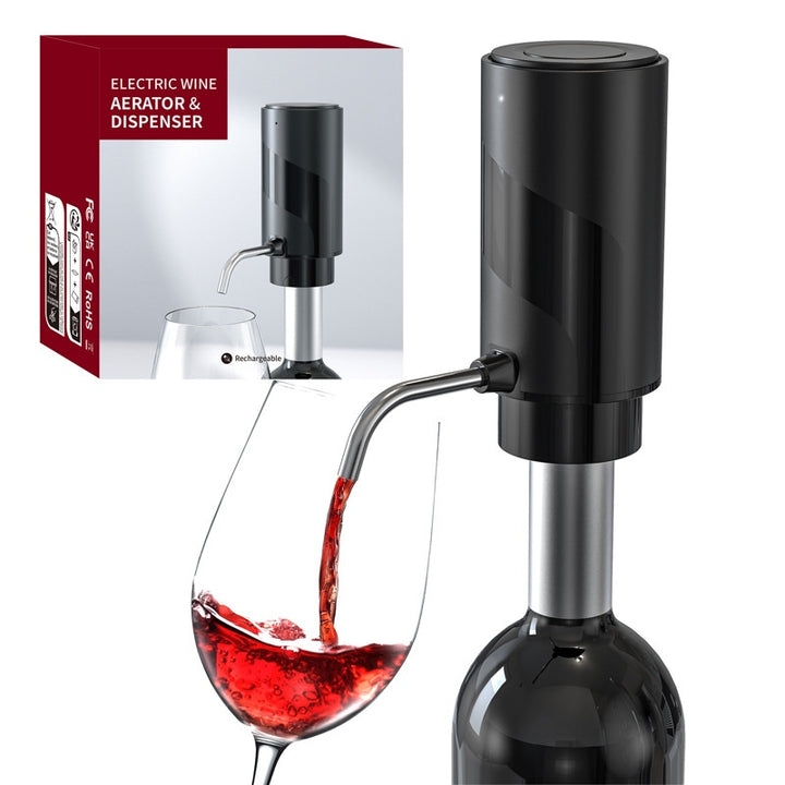 Home Bar Electric Wine Aerator And Decanter Pump showing in use | Confetti Living