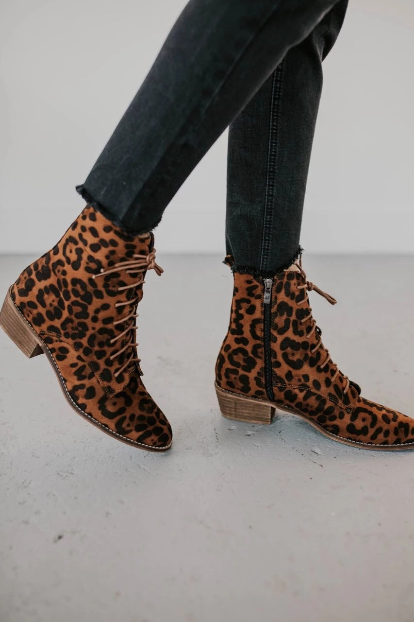 Women's Square Heel Suede Martin Boots in Leopard Print | Confetti Living