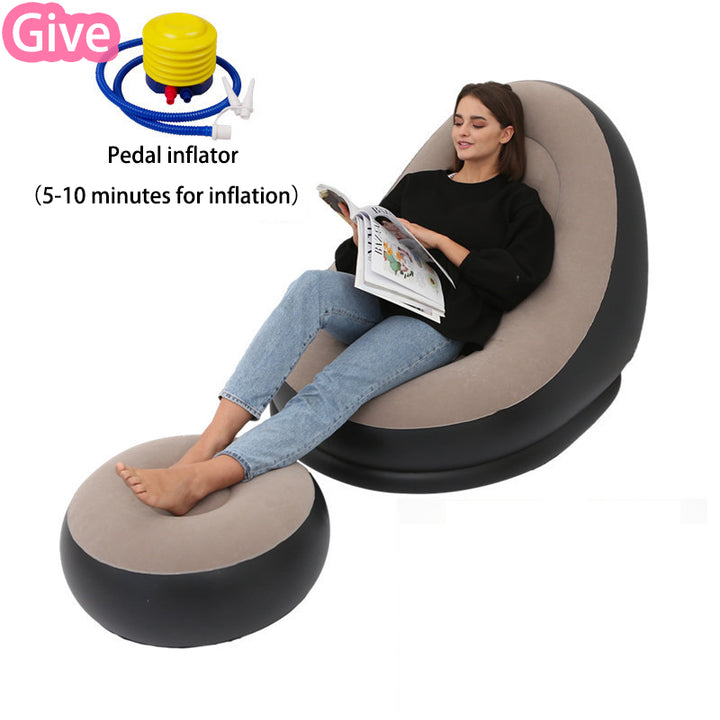 Lazy Inflatable Bean Bag Sofa with Footrest showing pedal pump | Confetti Living