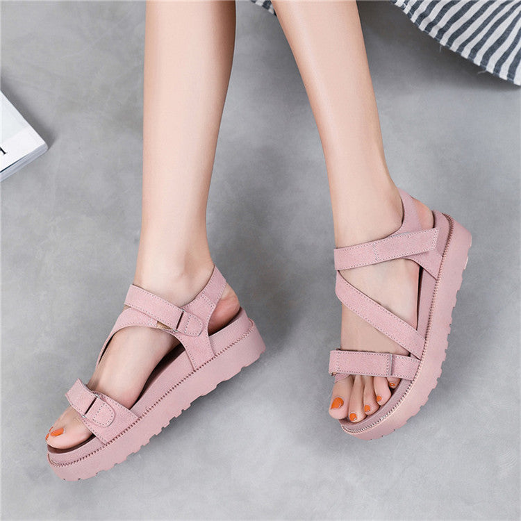 Women's Leather Platform Summer Sandals in Pink | Confetti Living