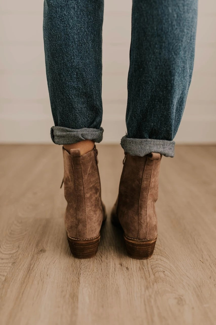 Women's Square Heel Suede Martin Boots in Brown | Confetti Living