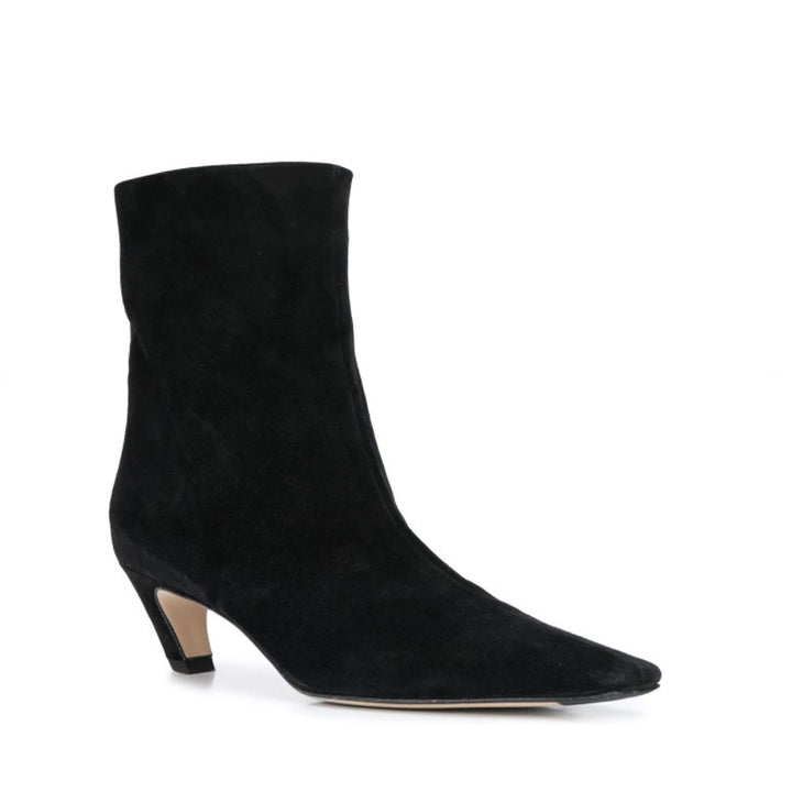 Women's Square Head Chunky Heel Short Boots in Black | Confetti Living