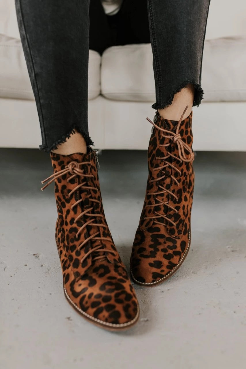 Women's Square Heel Suede Martin Boots in Leopard Print | Confetti Living