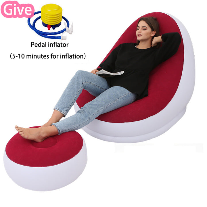 Lazy Inflatable Bean Bag Sofa with Footrest showing BRed with pedal pump | Confetti Living