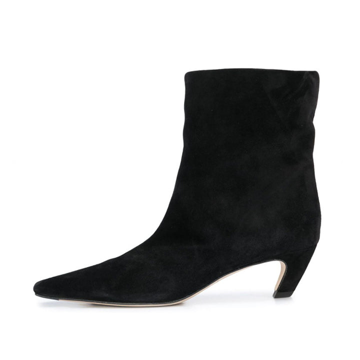 Women's Square Head Chunky Heel Short Boots in Black | Confetti Living