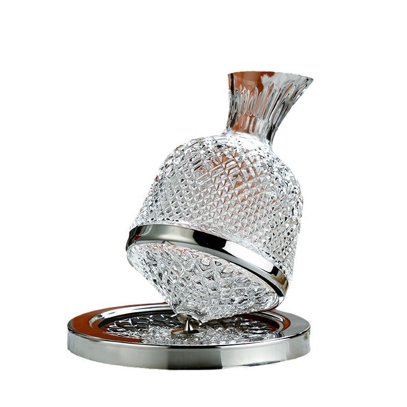 Home Bar Luxury Glass Gyro Wine Decanter showing Silver Decanter | Confetti Living