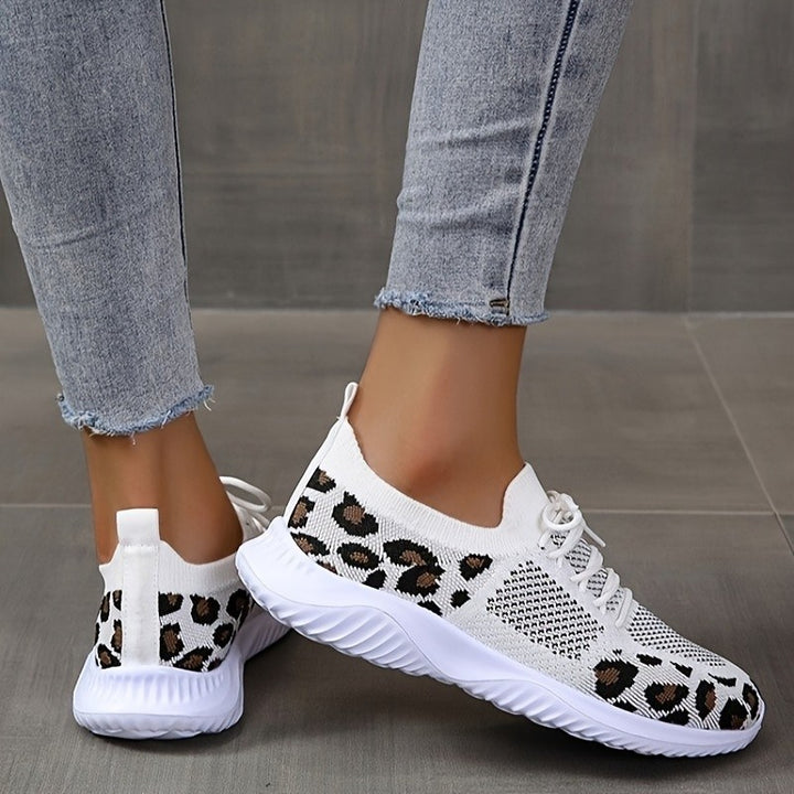 Women's Leopard Print Lace-up Sneakers