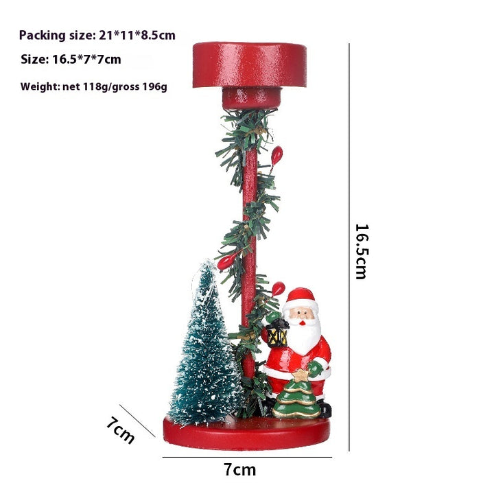 Decorative Christmas scene with a red pole, small tree, and Santa Claus figure, showing measurements and weight details.