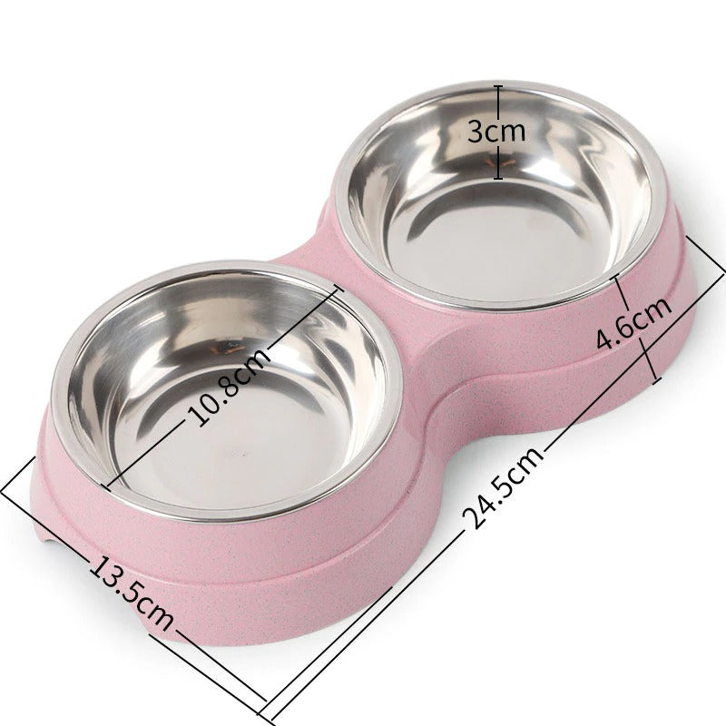 Double Pet Bowls Food and Water Feeder Stainless Steel