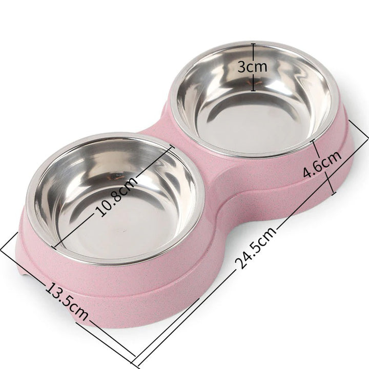 Double Pet Bowls Food and Water Feeder Stainless Steel
