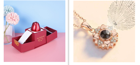 Metal Rose Jewellery Gift Box with Necklace