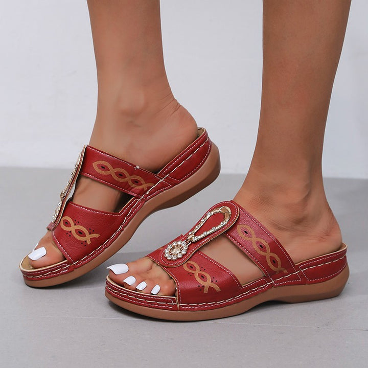 Womens Roman Style Wedge Sandals in Red | Confetti Living