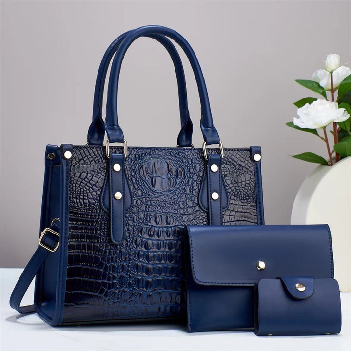 Women's Embossed Three-Piece Handbag Set in Blue | Confetti Living