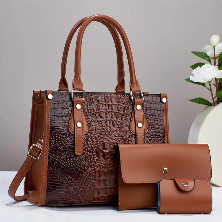 Women's Embossed Three-Piece Handbag Set in Brown | Confetti Living