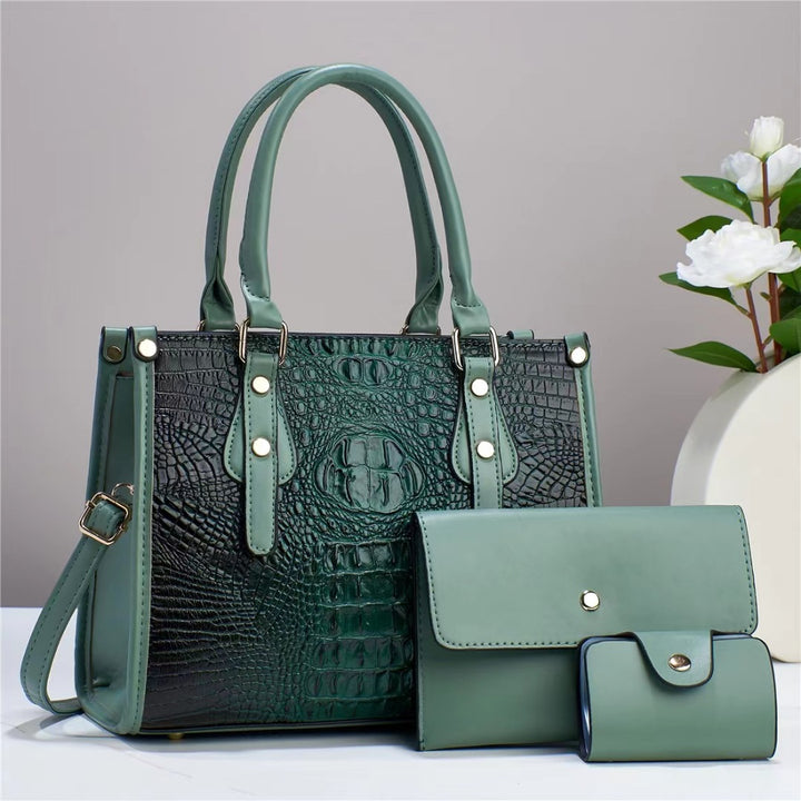 Women's Embossed Three-Piece Handbag Set in Green | Confetti Living