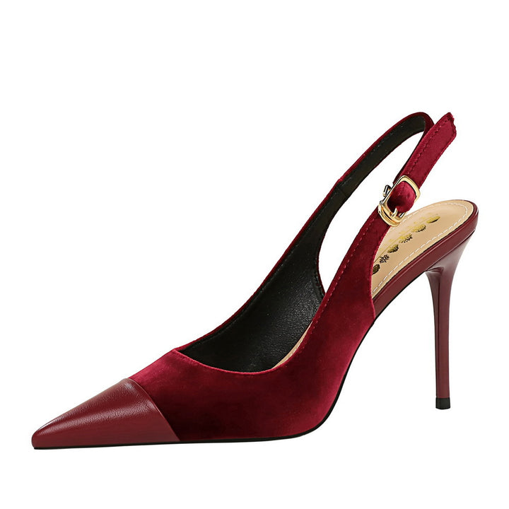 Women's Thick Suede High Heel Shoes in Wine Red | Confetti Living