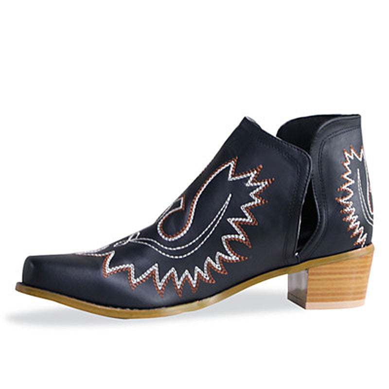 Women's Embroidered Chunky Heel Ankle Boots in Black | Confetti Living