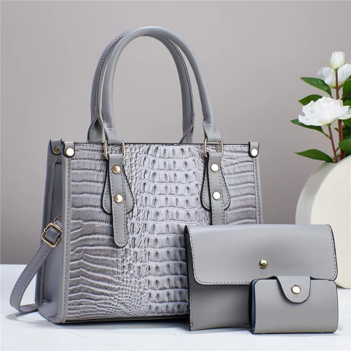 Women's Embossed Three-Piece Handbag Set in Grey | Confetti Living