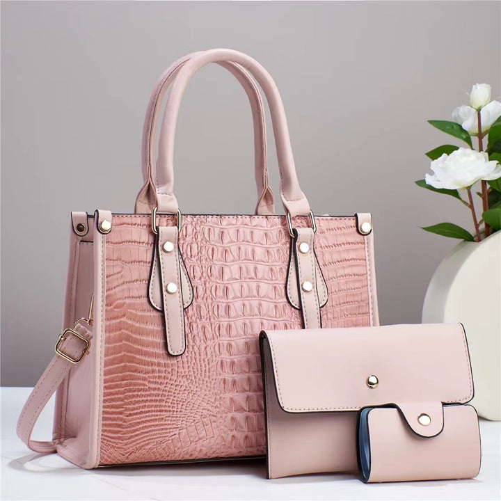 Women's Embossed Three-Piece Handbag Set in Pink | Confetti Living