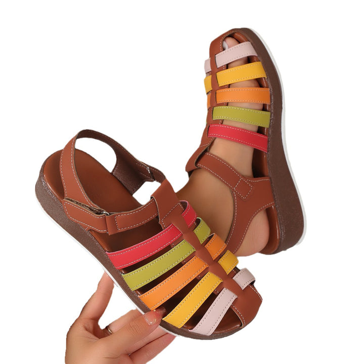 Women's Colour Buckle Strap Wedge Sandals in Brown | Confetti Living