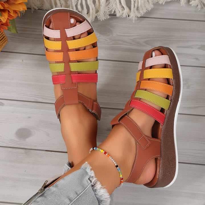 Women's Colour Buckle Strap Wedge Sandals in Brown | Confetti Living