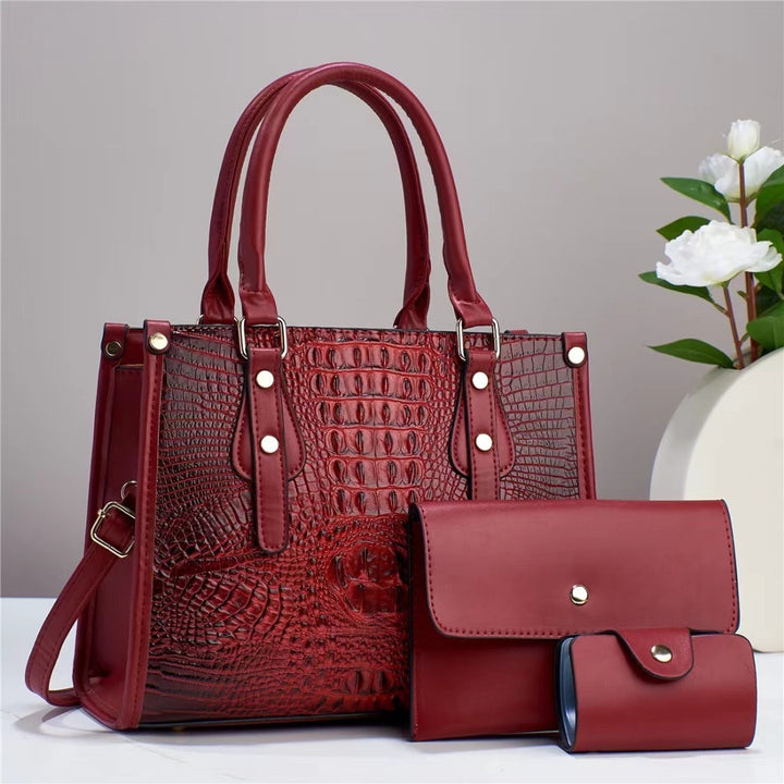 Women's Embossed Three-Piece Handbag Set in Burgundy | Confetti Living