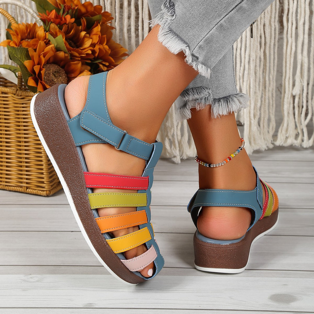 Women's Colour Buckle Strap Wedge Sandals in Blue | Confetti Living