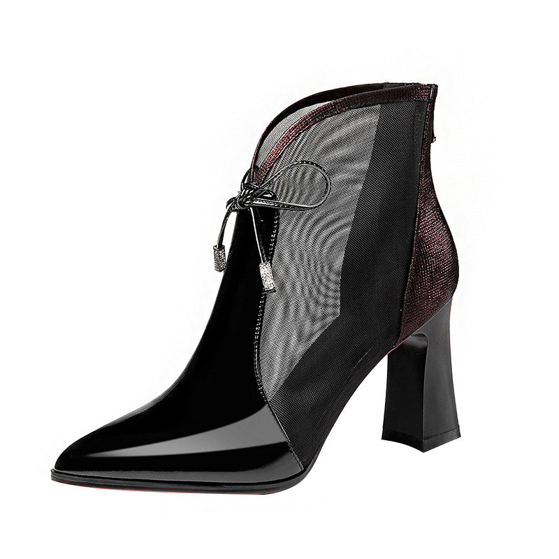 Women's Leather Mesh Boots High Heel | Confetti Living