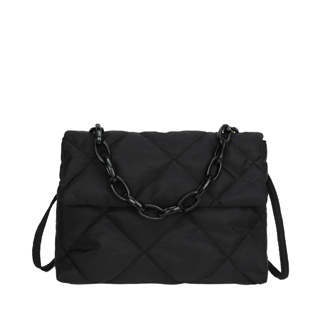 Women's Diagonal Cross Grid Shoulder Bag in Black | Confetti Living