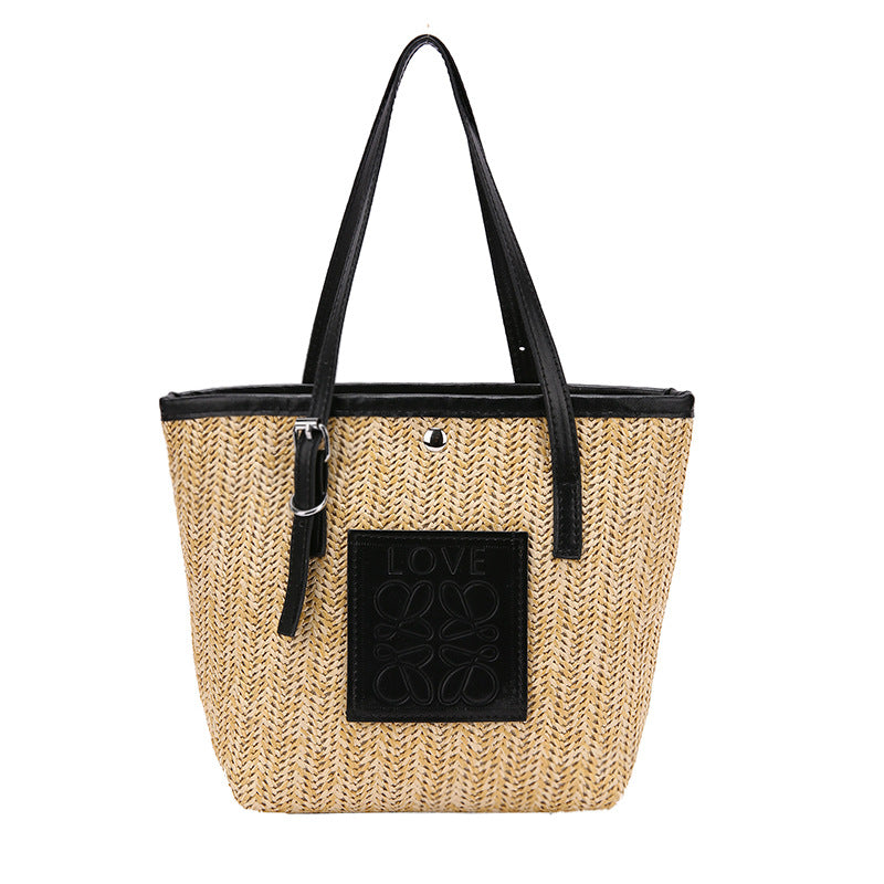 Women's Woven Straw Large Capacity Bag in Black | Confetti Living