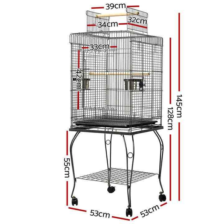 Pet Bird Cage with Stainless Steel Feeders showing dimensions | Confetti Living