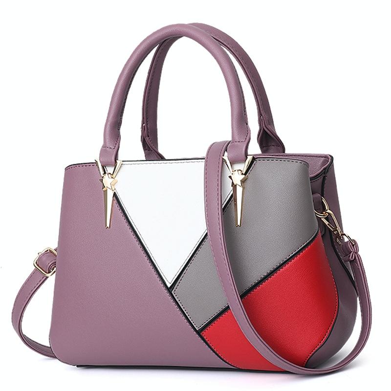 Colourblock Ladies Handbag - Pu Material - Red Wine