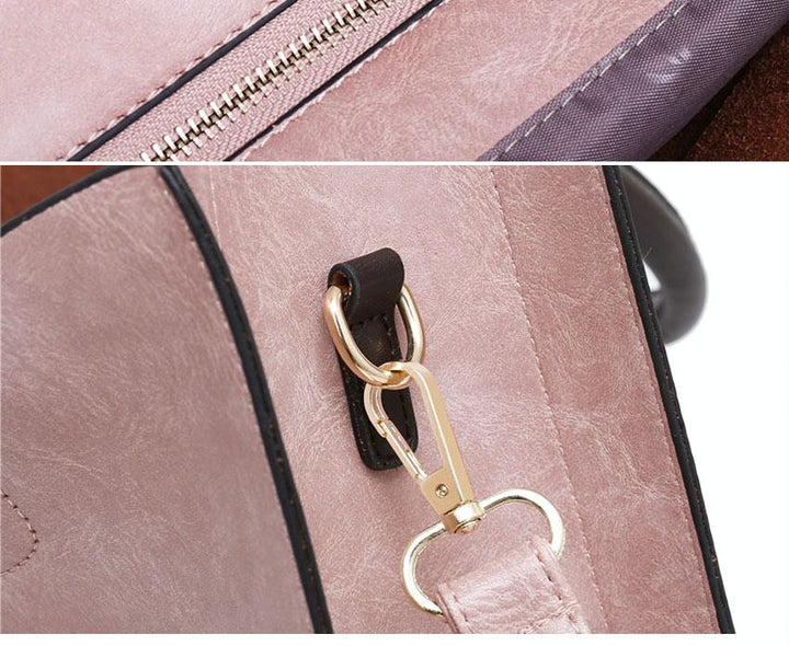 Women's Versatile Black Leather Tote Bag - 3 piece set