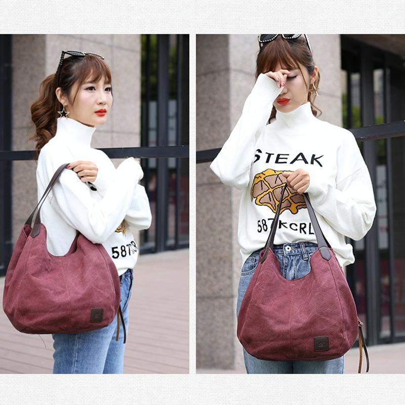 Women's Retro Art Shoulder Bag - Lake Blue