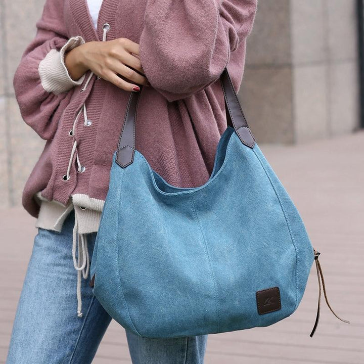 Women's Retro Art Shoulder Bag - Lake Blue