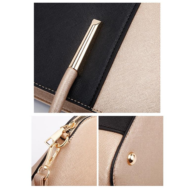 Stylish 4-in-1 Diagonal Handbag with Large Capacity - Black Gold