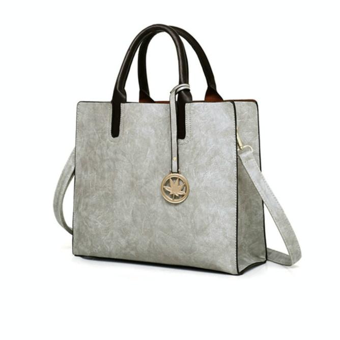 Women's Versatile Brown Leather Tote Bag - 3 piece set