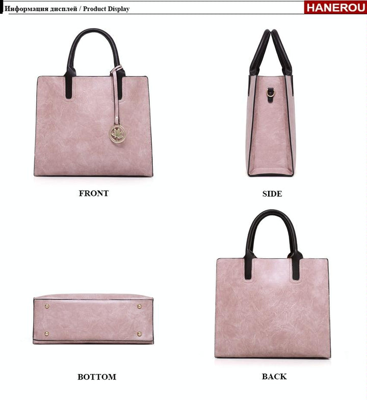 Women's Versatile Brown Leather Tote Bag - 3 piece set