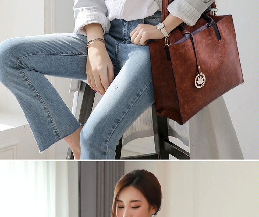 Women's Versatile Brown Leather Tote Bag - 3 piece set