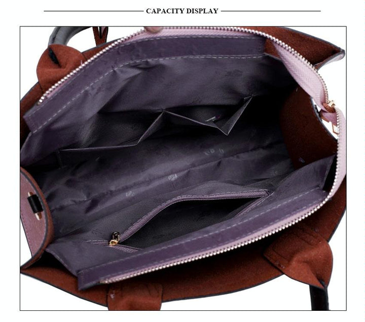 Women's Versatile Brown Leather Tote Bag - 3 piece set