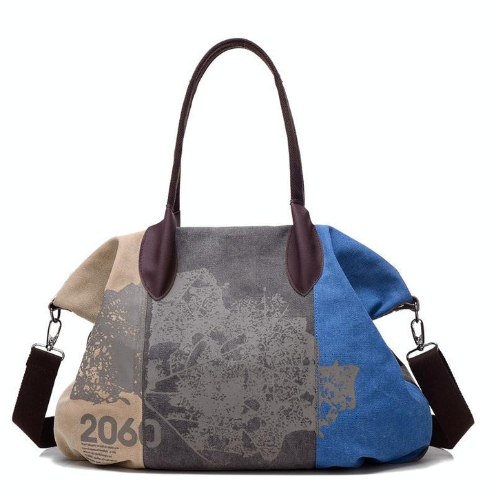 Women's Blue Graffiti Canvas Shoulder Bag - Large Capacity