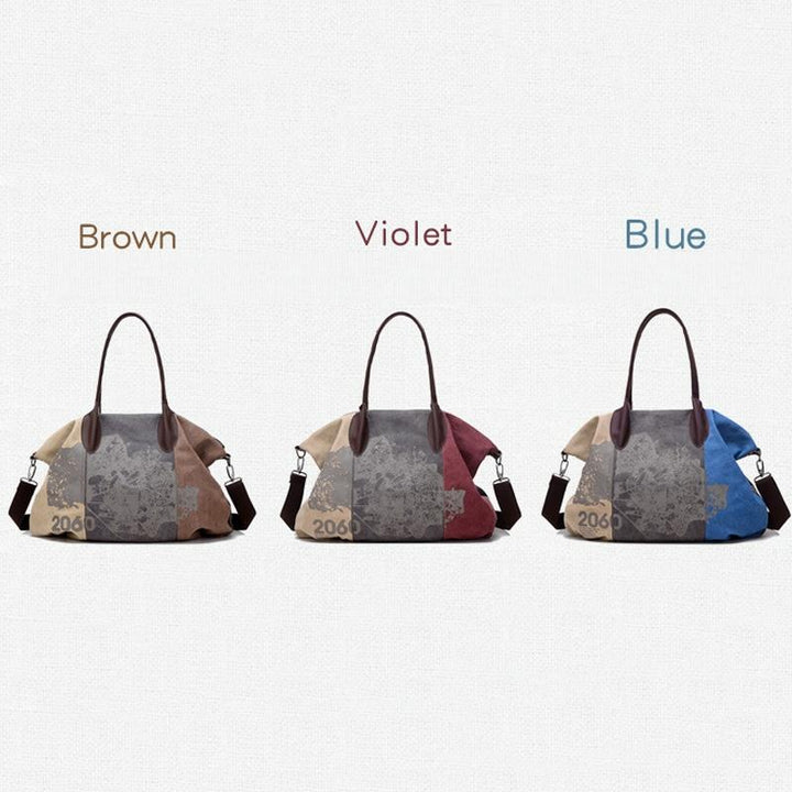 Women's Blue Graffiti Canvas Shoulder Bag - Large Capacity