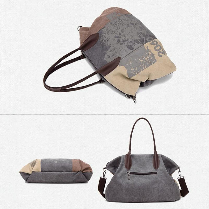 Women's Blue Graffiti Canvas Shoulder Bag - Large Capacity