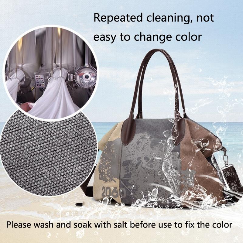 Women's Blue Graffiti Canvas Shoulder Bag - Large Capacity