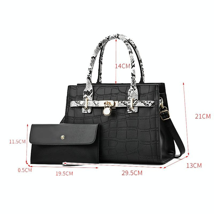 Women's Large Capacity Stone Pattern Handag with Purse - Green