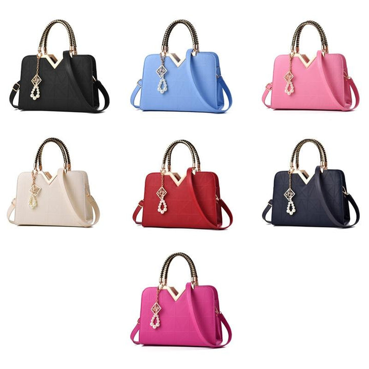 Women's Zipper Leather Shoulder Bag - Rose Red