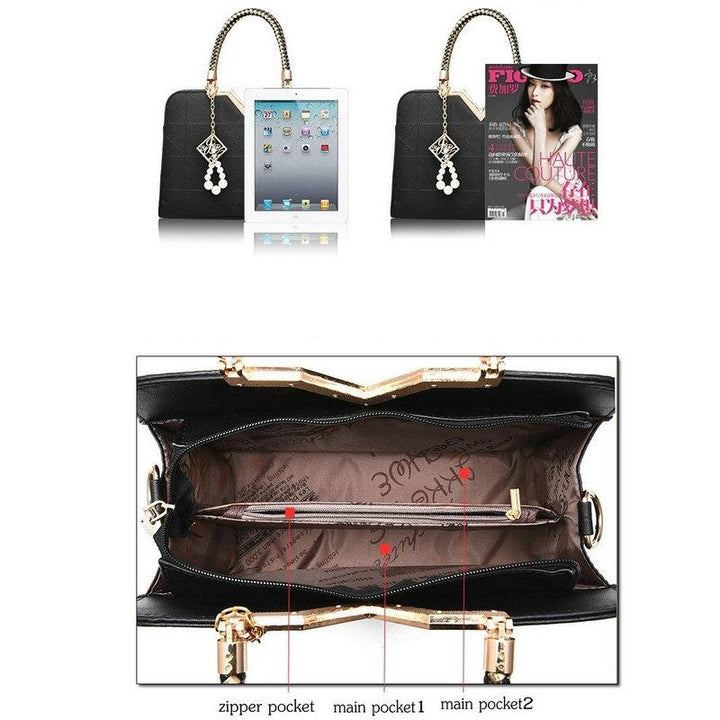Women's Zipper Leather Shoulder Bag - Rose Red