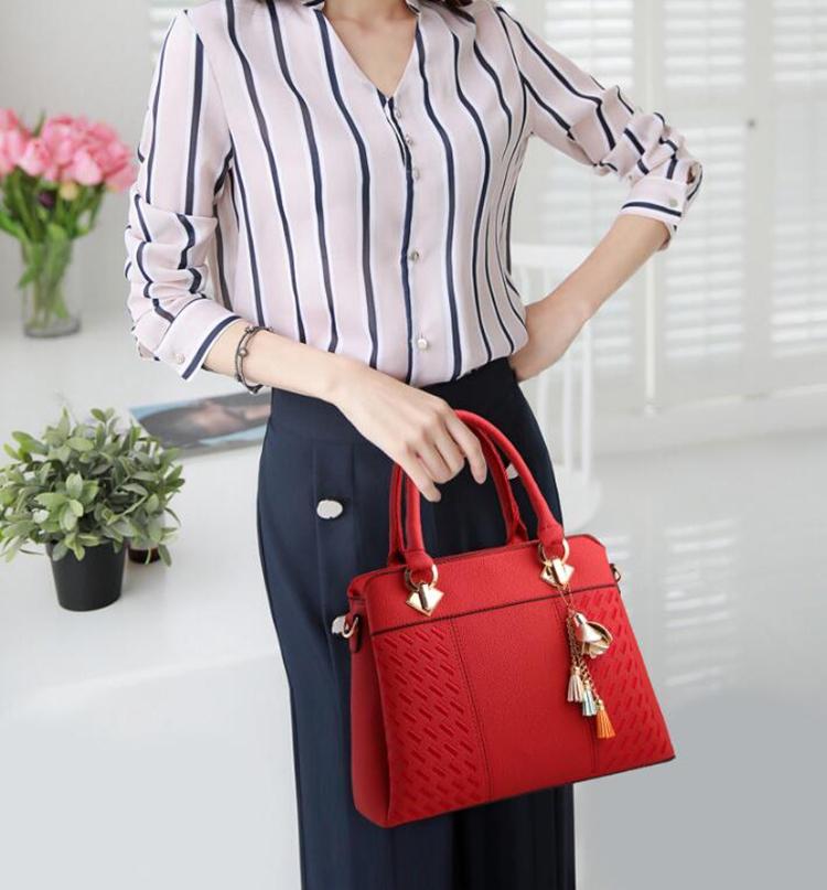 Women"s Stylish Leather Crossbody Bag with Tassel Embroidery - Grey