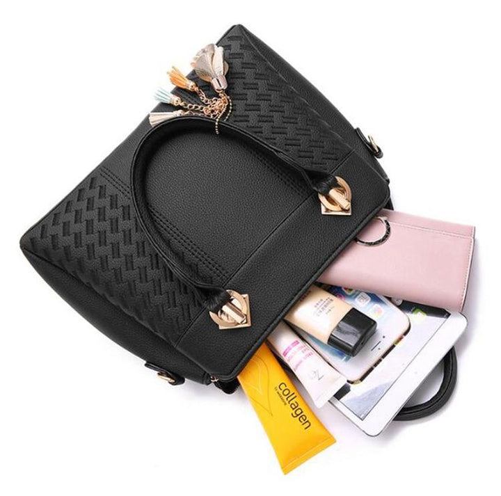 Women"s Stylish Leather Crossbody Bag with Tassel Embroidery - Grey
