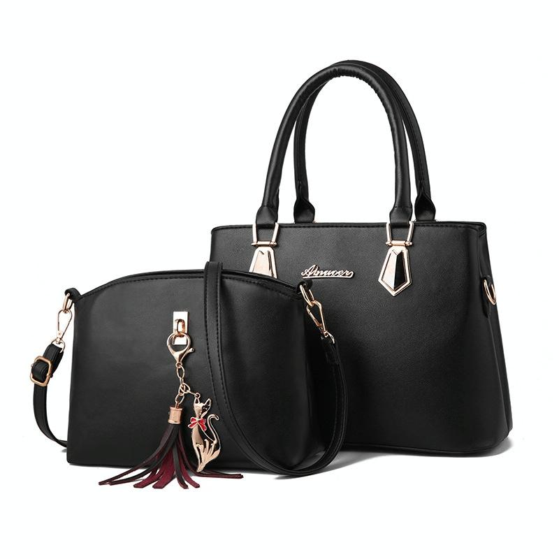 Women's Messenger Bag and Large Capacity Bag Set - Black